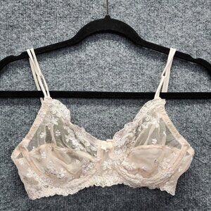 Vintage Victoria Secret womens 34C Nude White Floral Lace‎ Sheer 90's Sexy Bra